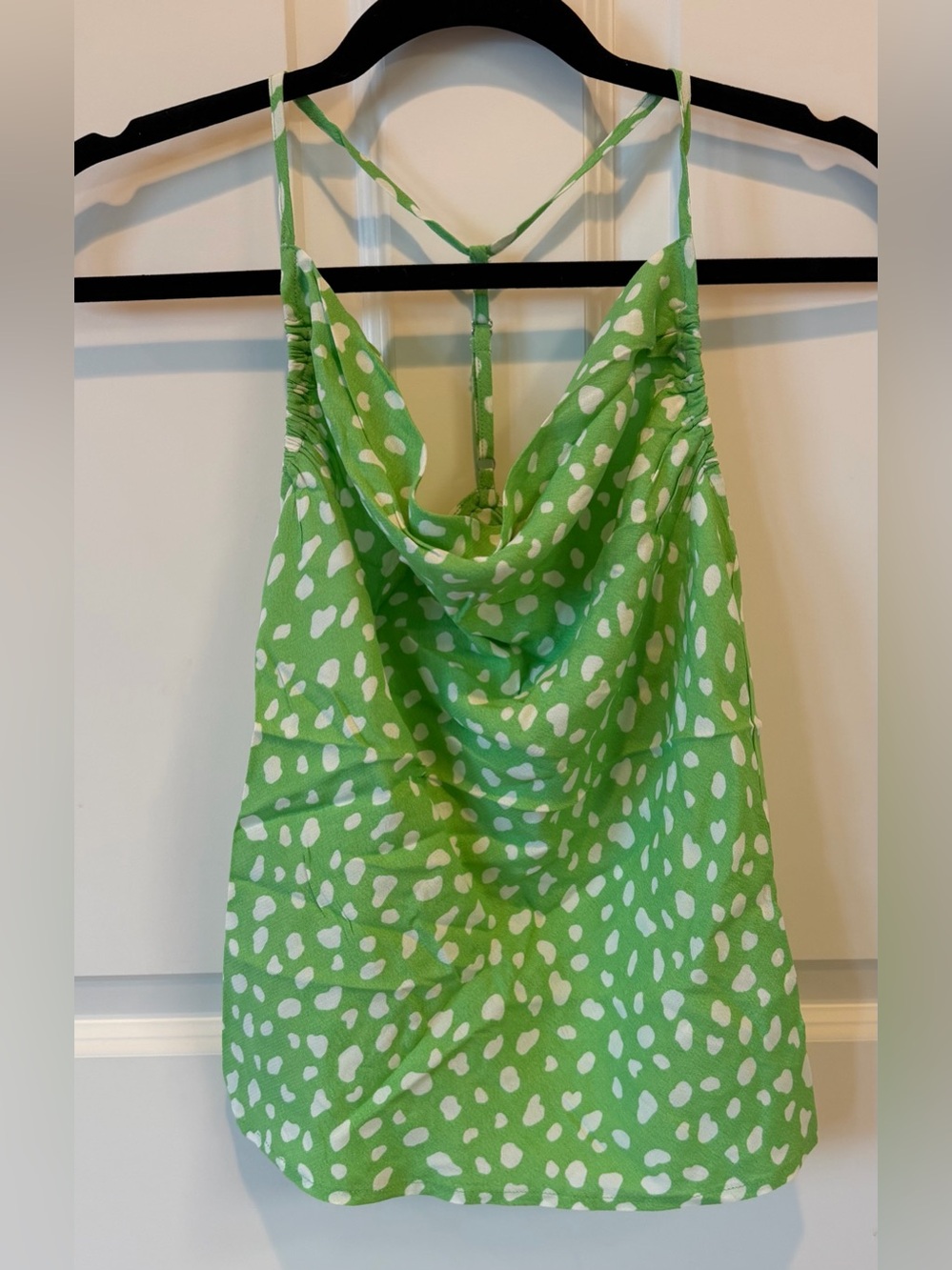 Moon River Green and White Spotted Cowl Neck Tank